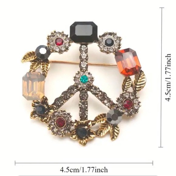 Multicolor Peace Sign Brooch Pin Boho Bohemian retro vintage hippie jewelry - Picture 2 of 2